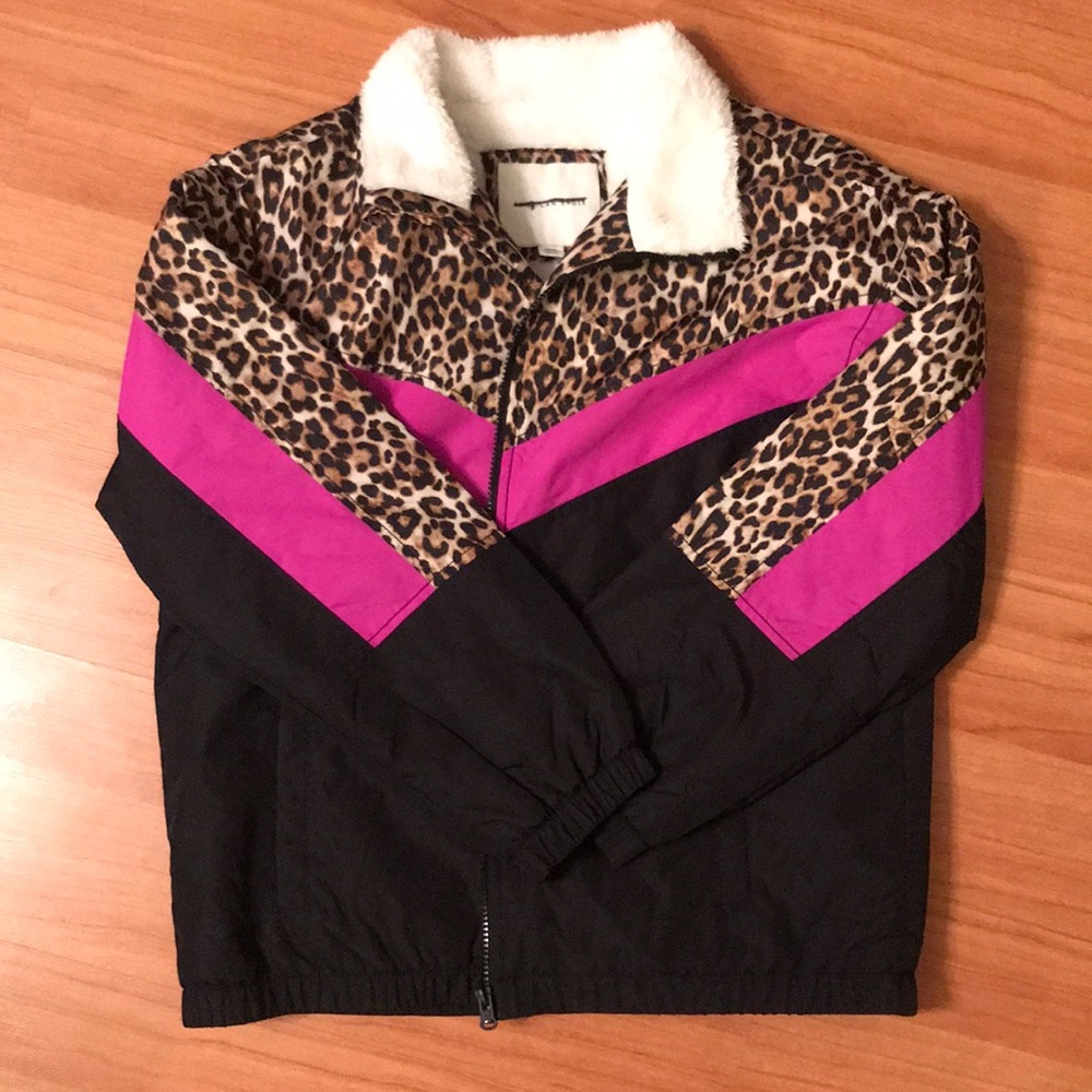 AE Fleece Lined Leopard Bomber Jacket SZ M